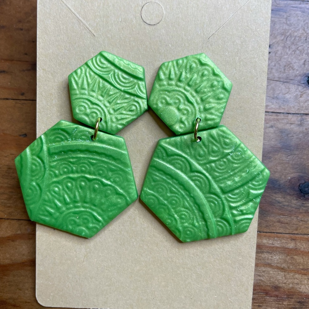 Metallic green Polymer Clay Drop Earrings
